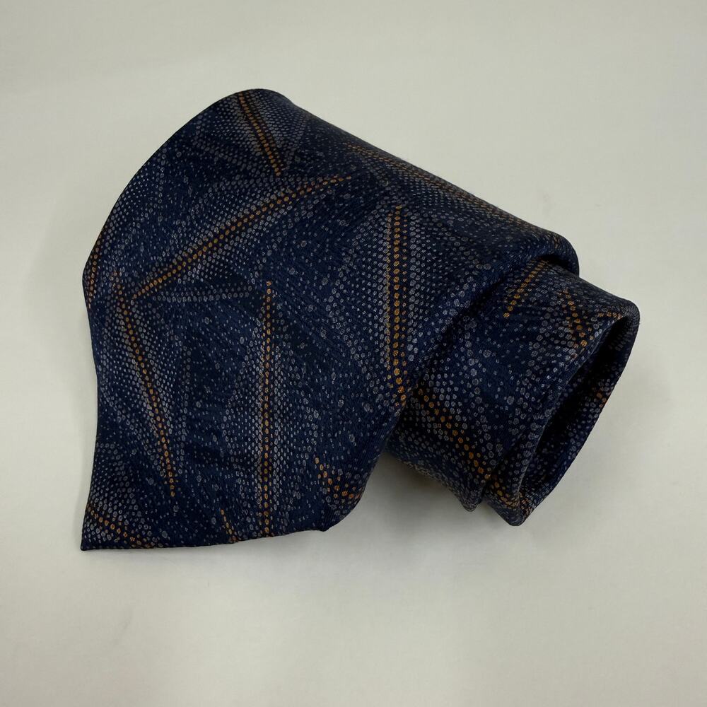 Ermenegildo Zegna Silk Tie Navy Blue Orange Dotted Abstract Made in Italy